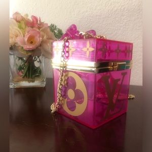 Designer inspired Pink & Gold Retro Mini box handbag or crossbody or vanity box
